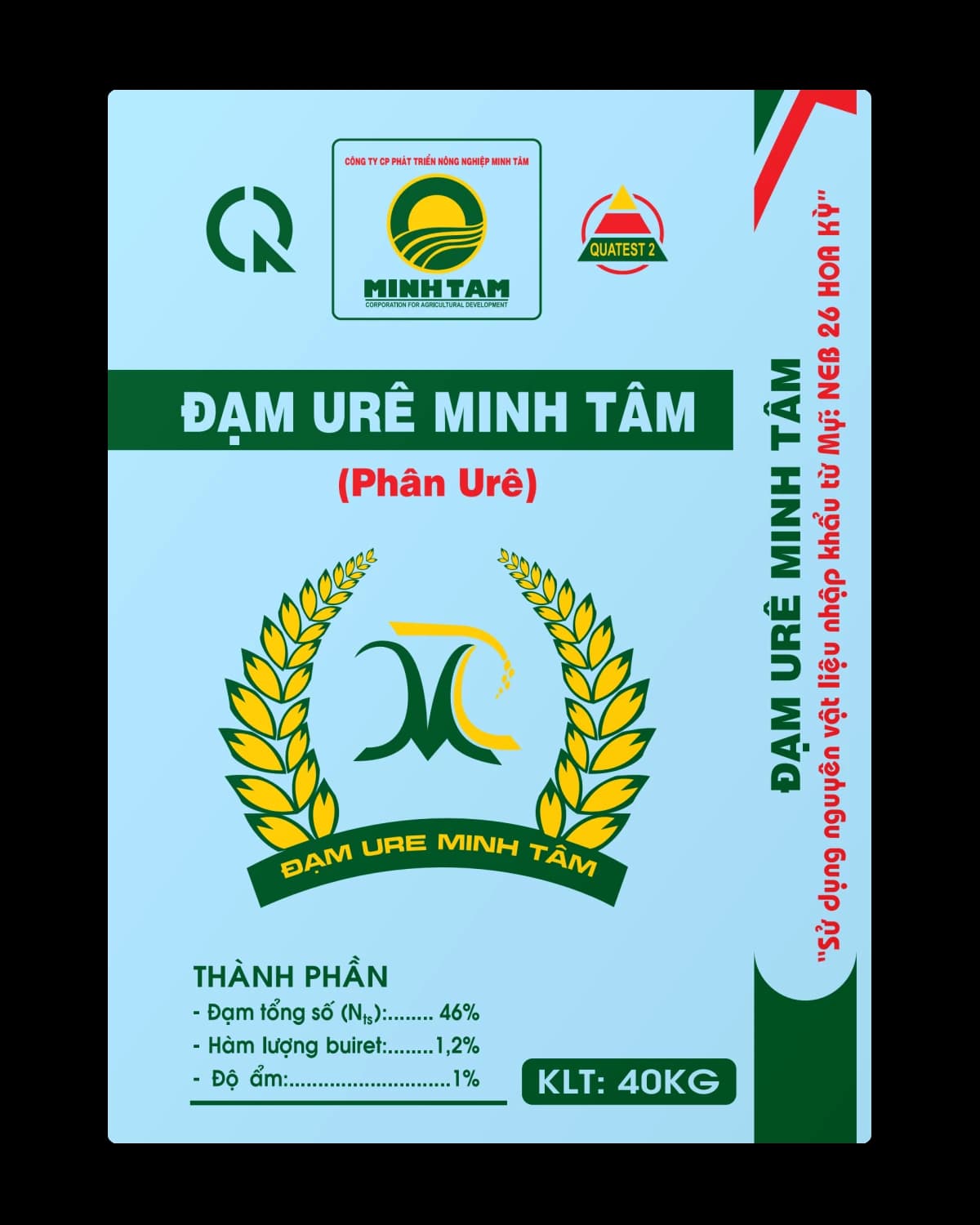 Bao Đạm Urê Minh Tâm hạt nhỏ 40 kg – mặt trước (hình thiết kế bao bì)