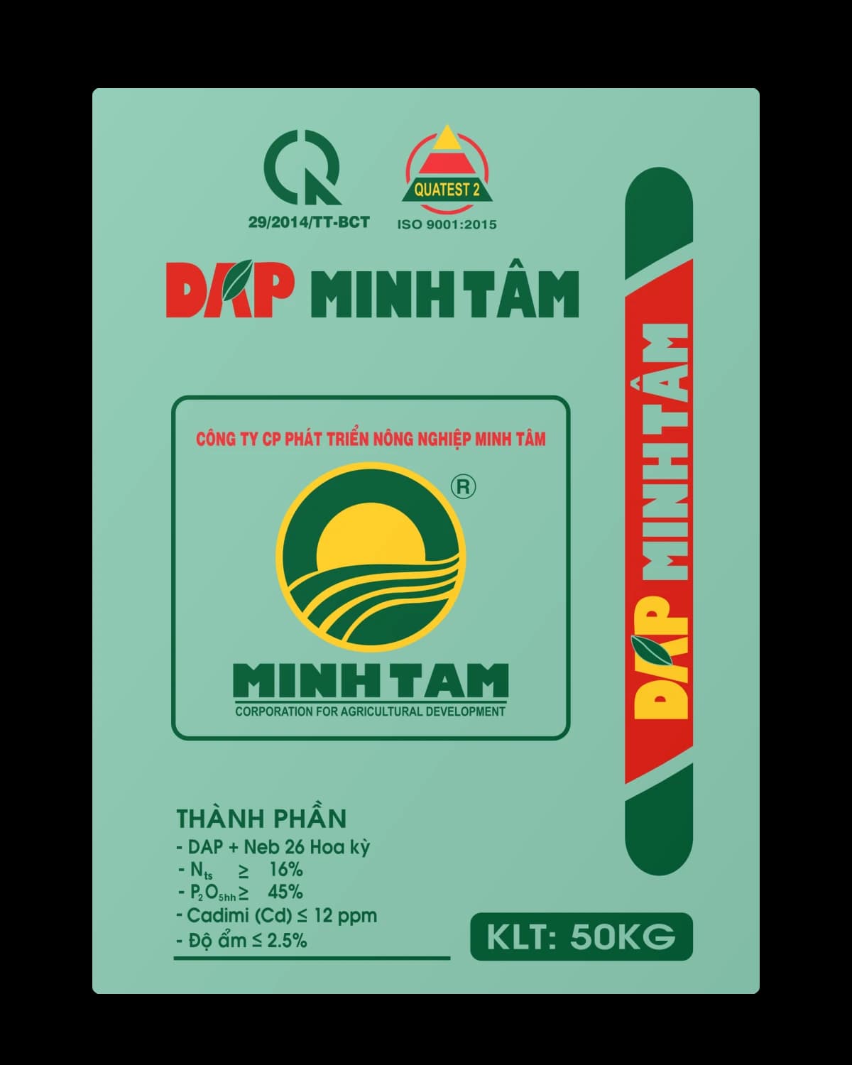 Bao DAP Minh Tâm 50 kg – mặt trước (hình thiết kế bao bì)