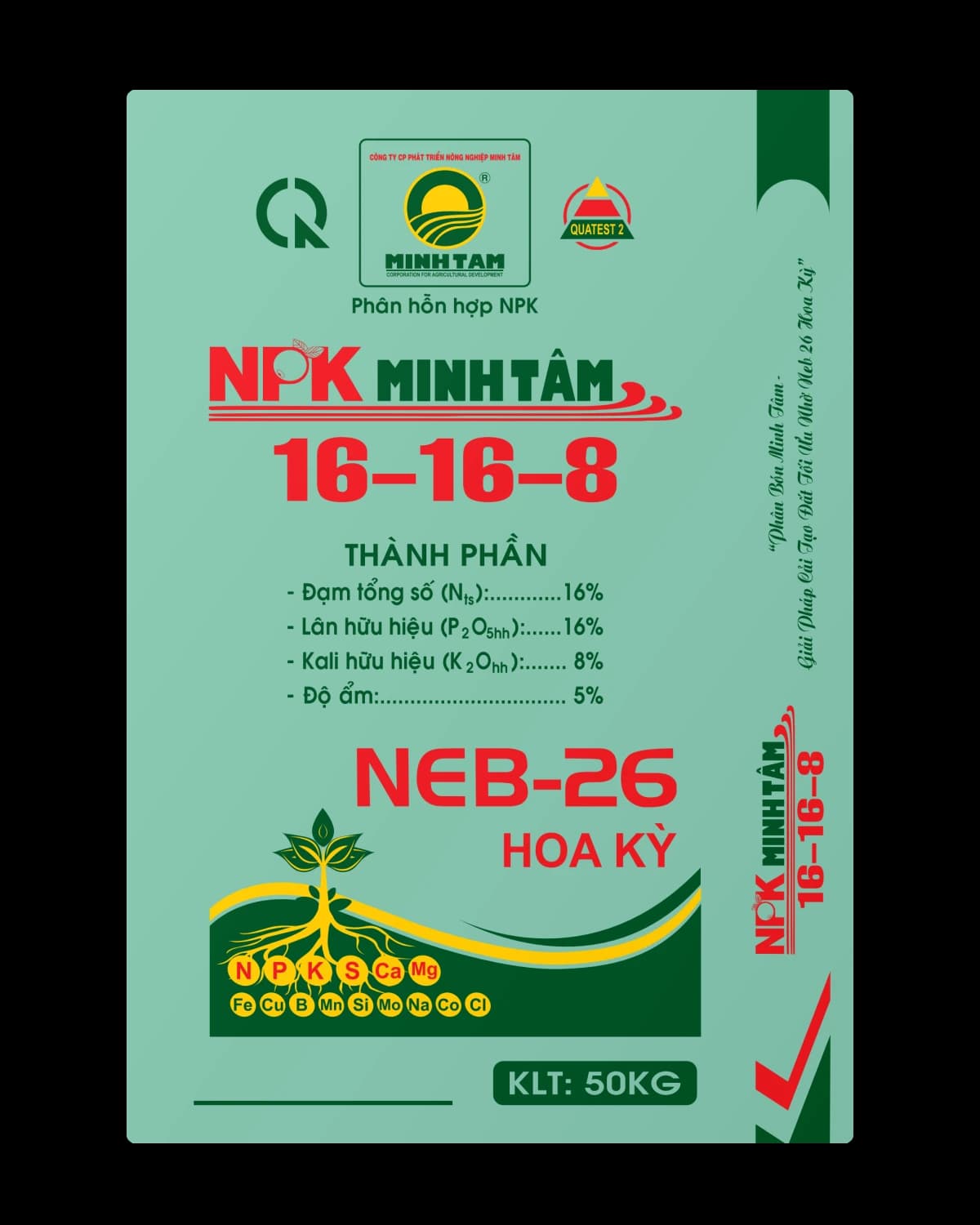 Bao NPK Minh Tâm 16-16-8 – mặt trước (hình thiết kế bao bì)